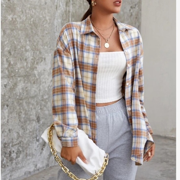 SHEIN plaid oversized button up - Picture 1 of 9